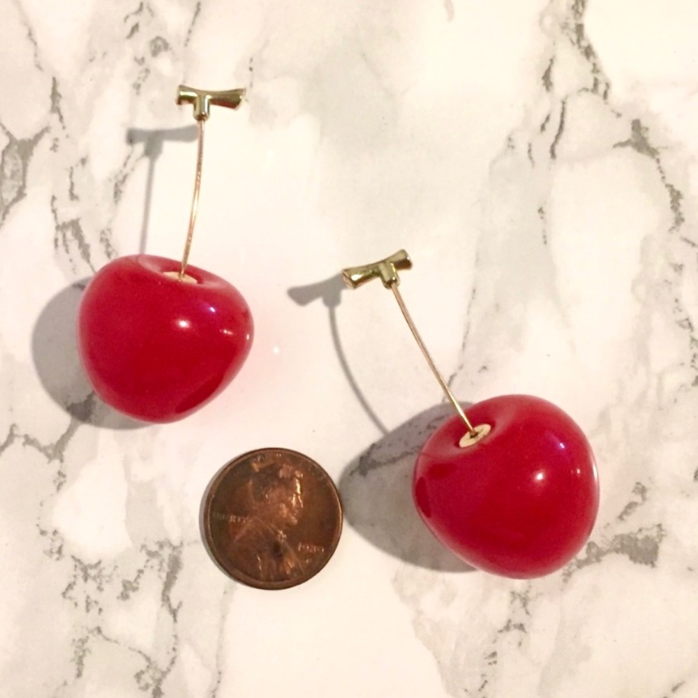 Cherry Earrings Drop Dangle Red \ NEW - Picture 8 of 8